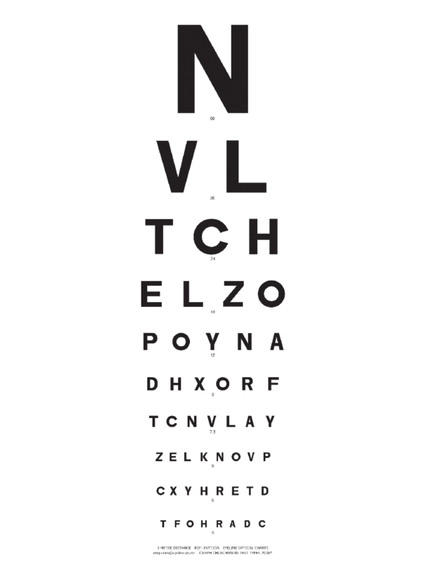 Churchward-Snellen 3, 4 & 6 Meter Distance Test Wall Chart - DA