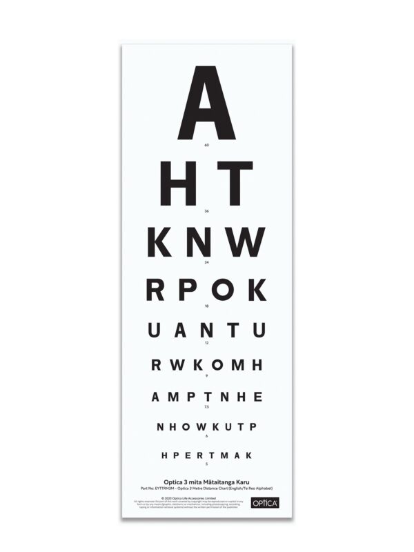 Optica 3M Distance Chart (English / Te Reo Alphabet)