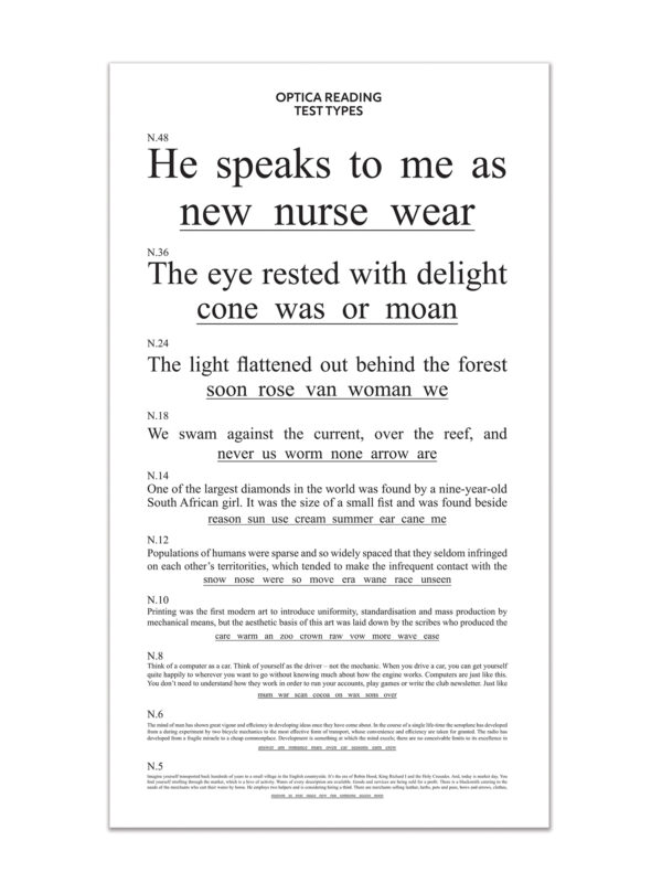 OPTICA Near reading card with N5 at bottom